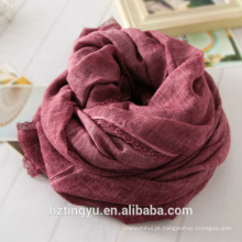 Novo design whosale Lã de renda lado cottton lenço hijab